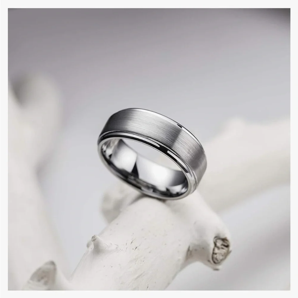 King Will Tungsten Carbide Silver Tone Etched Wedding Band for Men or Women